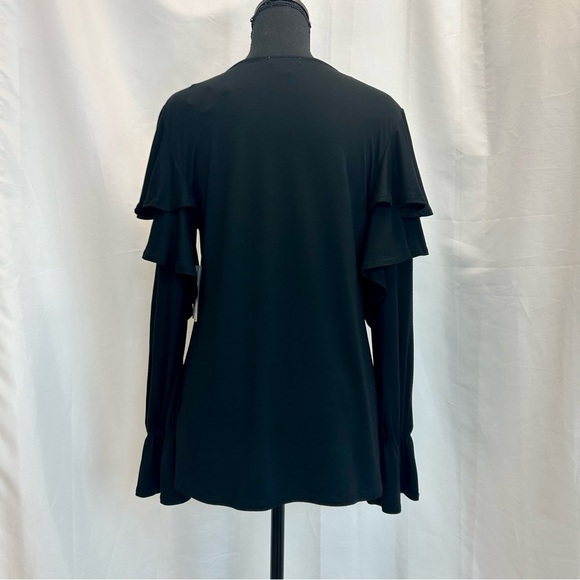 HALSTON black long sleeve ruffle frill blouse top Sz S NWT - Picture 4 of 10